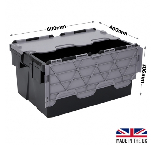 Black and Grey Hinged Lid Storage Crates
