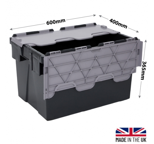 Black and Grey Hinged Lid Storage Crates