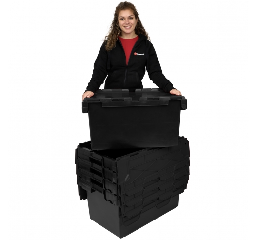 Large black heavy duty storage crates with 80L capacity