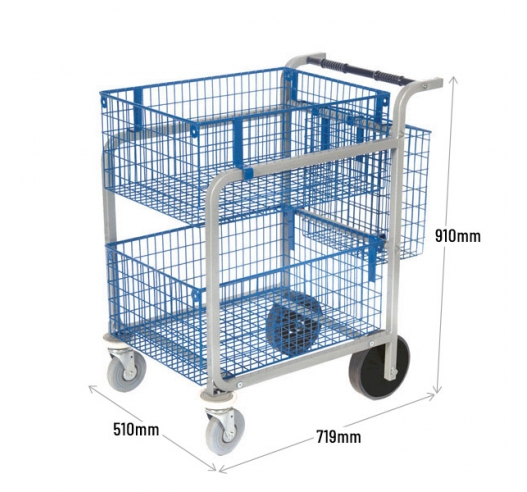 Large Mailroom Trolley With 2 Baskets & Panier Basket Dimensions