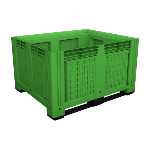 Large Vented Plastic Pallet Box with 2 Runners In Green