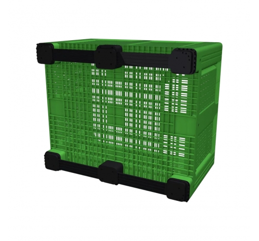 Large Vented Plastic Pallet Box with 2 Runners In Green Base