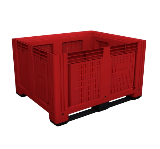 Large Vented Plastic Pallet Box with 2 Runners In Red