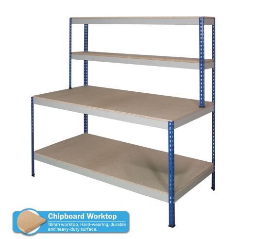 Rivet Workstation Bench with Full Undershelf