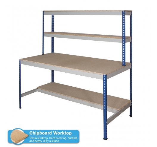 Rivet Workstation Bench with Half Undershelf