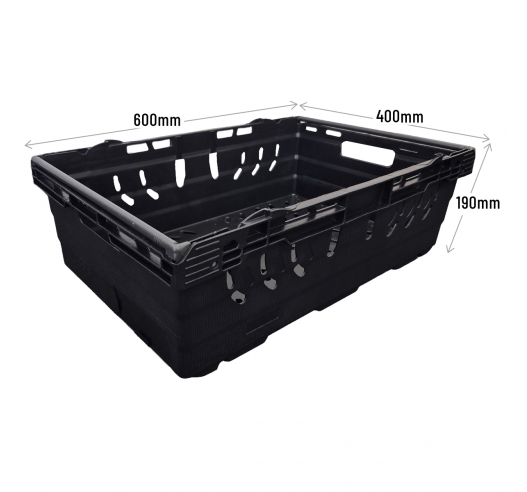Black Bail Arm Stacking & Nesting (600 x 400 x 190mm) Ventilated Crate Dimensions