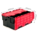 Red and black 40 litre plastic containers with hinged lids