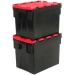 Black and Red Plastic Crates Stacked
