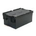 Black 40 litre plastic containers with hinged lids