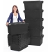 Black stacked plastic crates