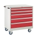 Mobile Euroslide cabinet with 5 drawers in red