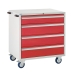 Mobile Euroslide cabinet with 4 drawers in red