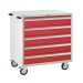 Mobile Euroslide cabinet with 5 drawers in red