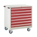 Mobile Euroslide cabinet with 7 drawers in red