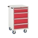 Mobile Euroslide cabinet with 4 drawers in red