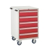 Mobile Euroslide cabinet with 5 drawers in red