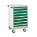 Mobile Euroslide cabinet with 7 drawers in green