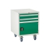 Under bench Euroslide cabinet with 2 drawers and 1 cupboard in green