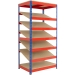 Shelving bay with 5 sloping shelves