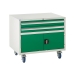 Under bench Euroslide cabinet with 2 drawers and 1 cupboard in green