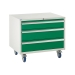 Under bench Euroslide cabinet with 3 drawers in green