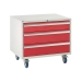 Under bench Euroslide cabinet with 3 drawers in red