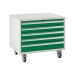 Under bench Euroslide cabinet with 5 drawers in green