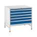 Under bench Euroslide cabinet and stand with 5 drawers in blue