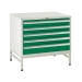 Under bench Euroslide cabinet and stand with 5 drawers in green