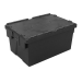 Black Plastic Tote Attached Lid Container Crates
