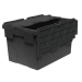 65 Litre Black Heavy Duty Plastic Storage Box Tote Crates with Hinged Lids