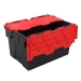 65 Litre Black and Red Lidded Heavy Duty Plastic Storage Box Tote Crates