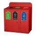 3 Bay Recycling Bin In Red With Example Stickers