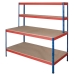 Rivet Workstation Bench with Full Undershelf in Blue and Orange