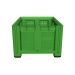 Large Vented Plastic Pallet Box with 2 Runners In Green End View
