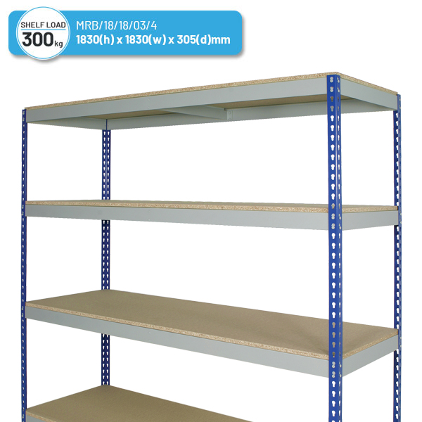 Medium Duty Rivet Racking Shelving Bay (1830h x 1830w x 305d mm) with 4 Shelves