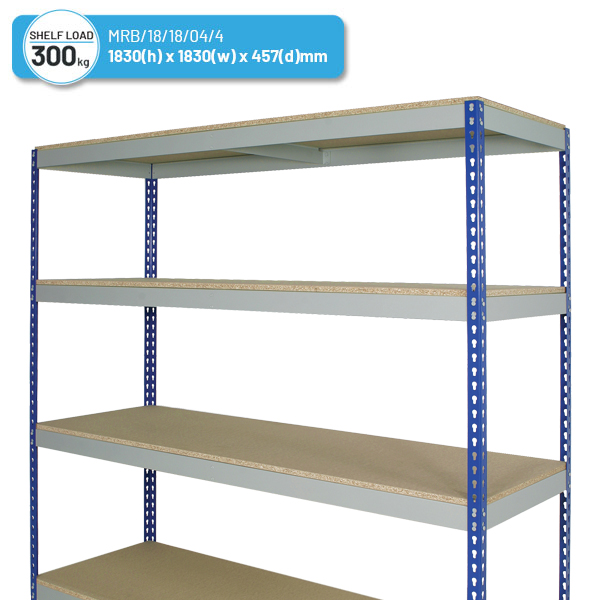 Medium Duty Rivet Racking Shelving Bay (1830h x 1830w x 457d mm) with 4 Shelves