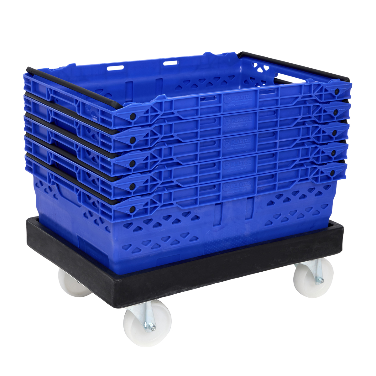 Bale Arm Supermarket Ventilated Crates Nested on Dolly