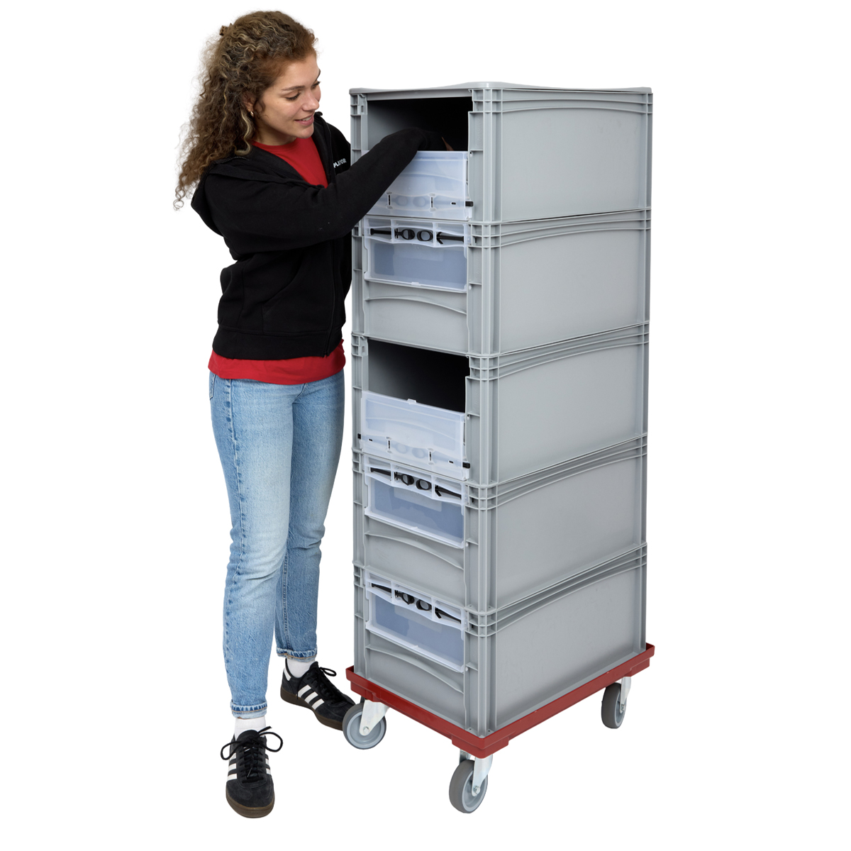Order Picking Trolley with 5 Continers with Drop Down Doors