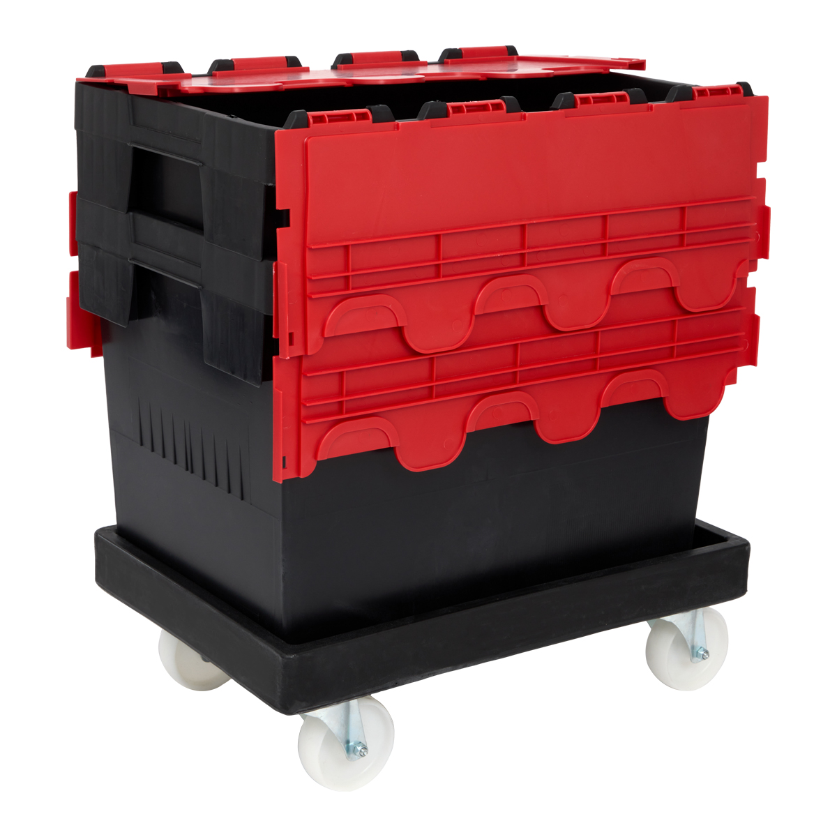 Attached Lid Euro Container – 80 Litres - On Dolly