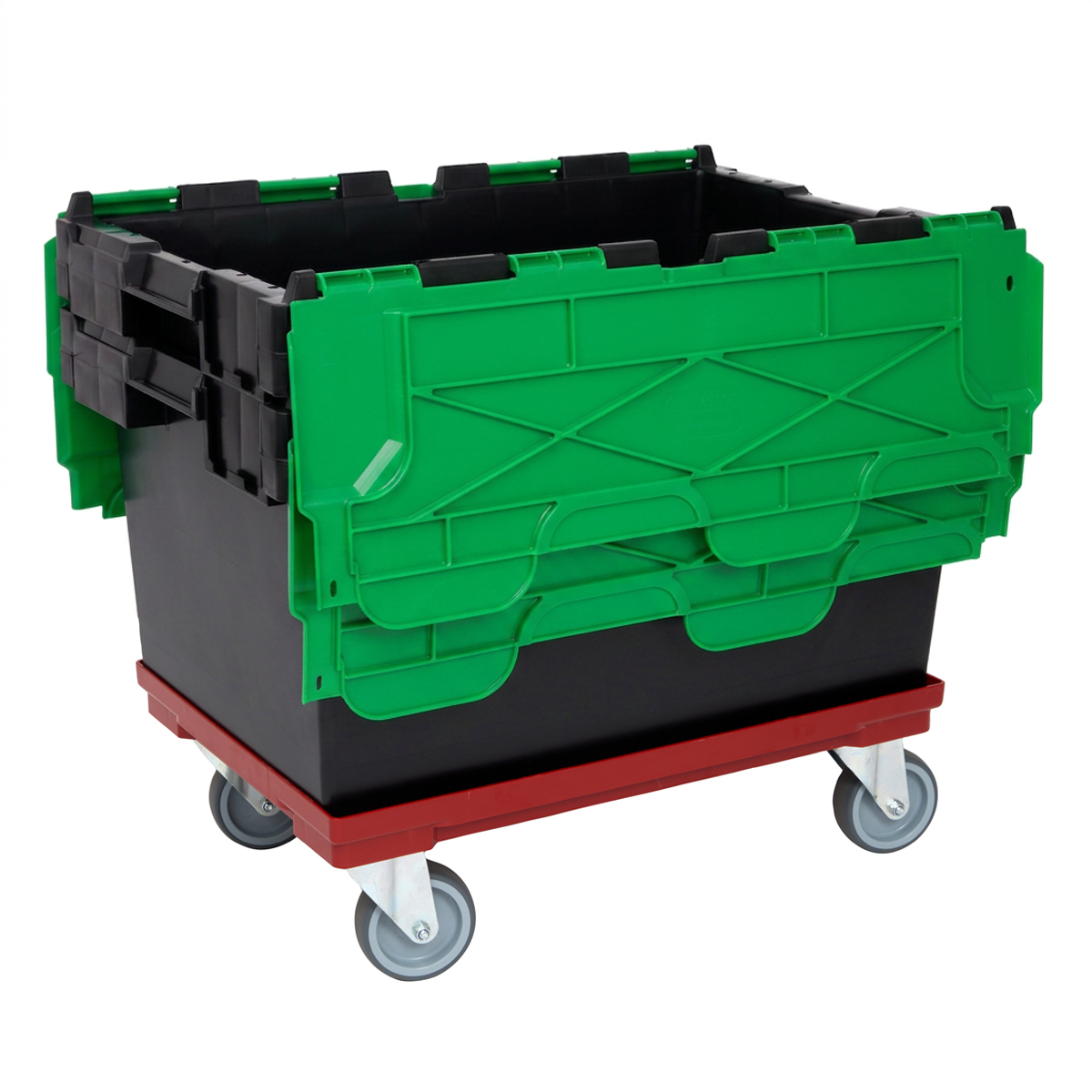LC3-P Coloured Lid Recycled 80 Litre Plastic Storage Crates On Dolly