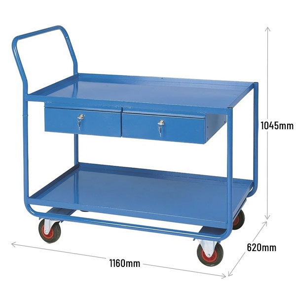 Trolley with 2 Steel Shelves and 2 Steel Drawers