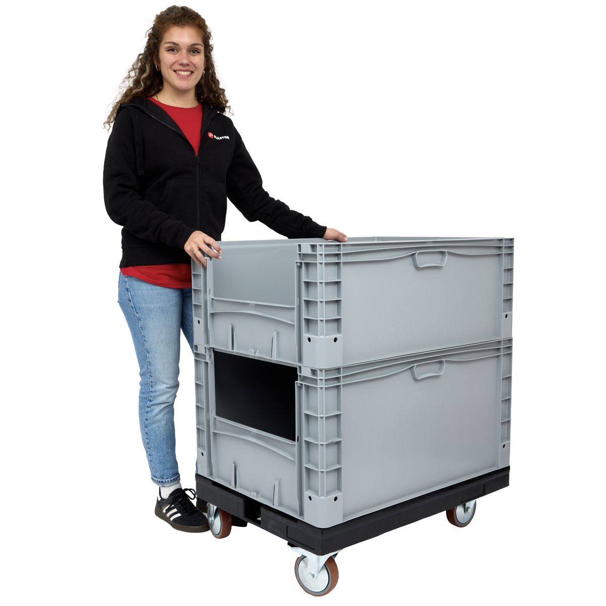 Basicline Plus Euro Picking Containers on a Dolly