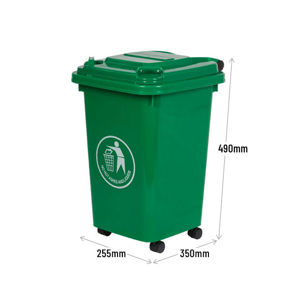 Green Wheeled trash Bin Dimensions