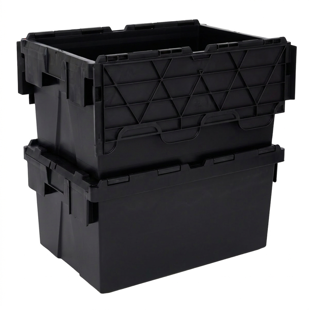 PLAS55LE Black Storage Box Crates Stacked