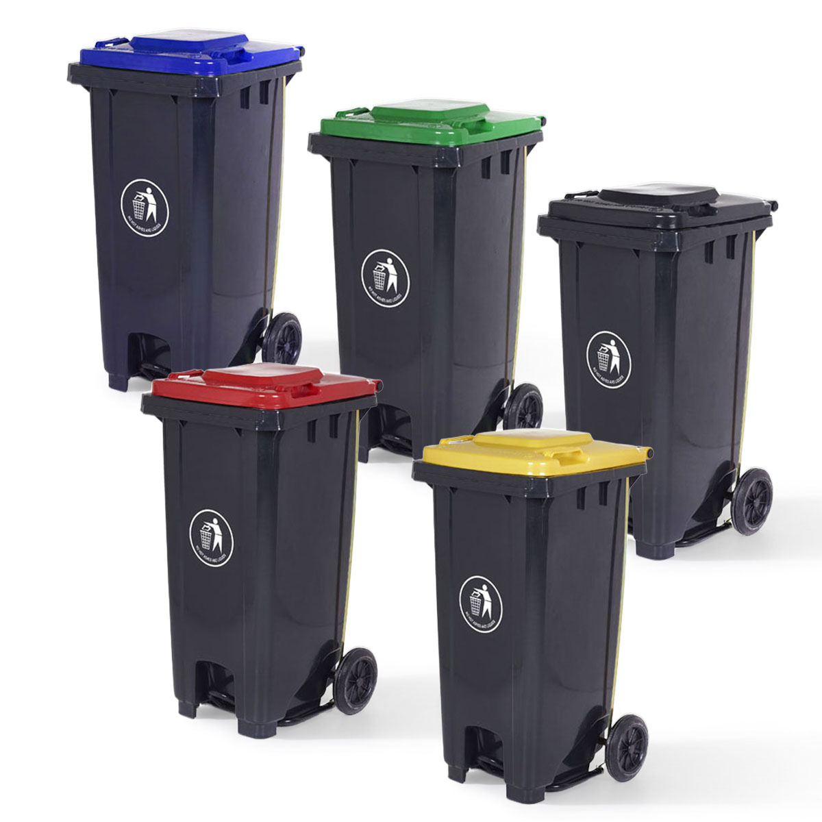 LPB120Z 120 Litre Pedal Wheeled Bins With Coloured Lids