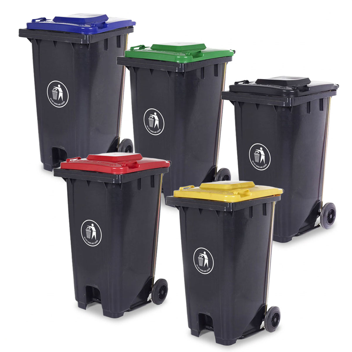 LPB240Z 240 Litre Pedal Wheeled Bins Group with Coloured Lids