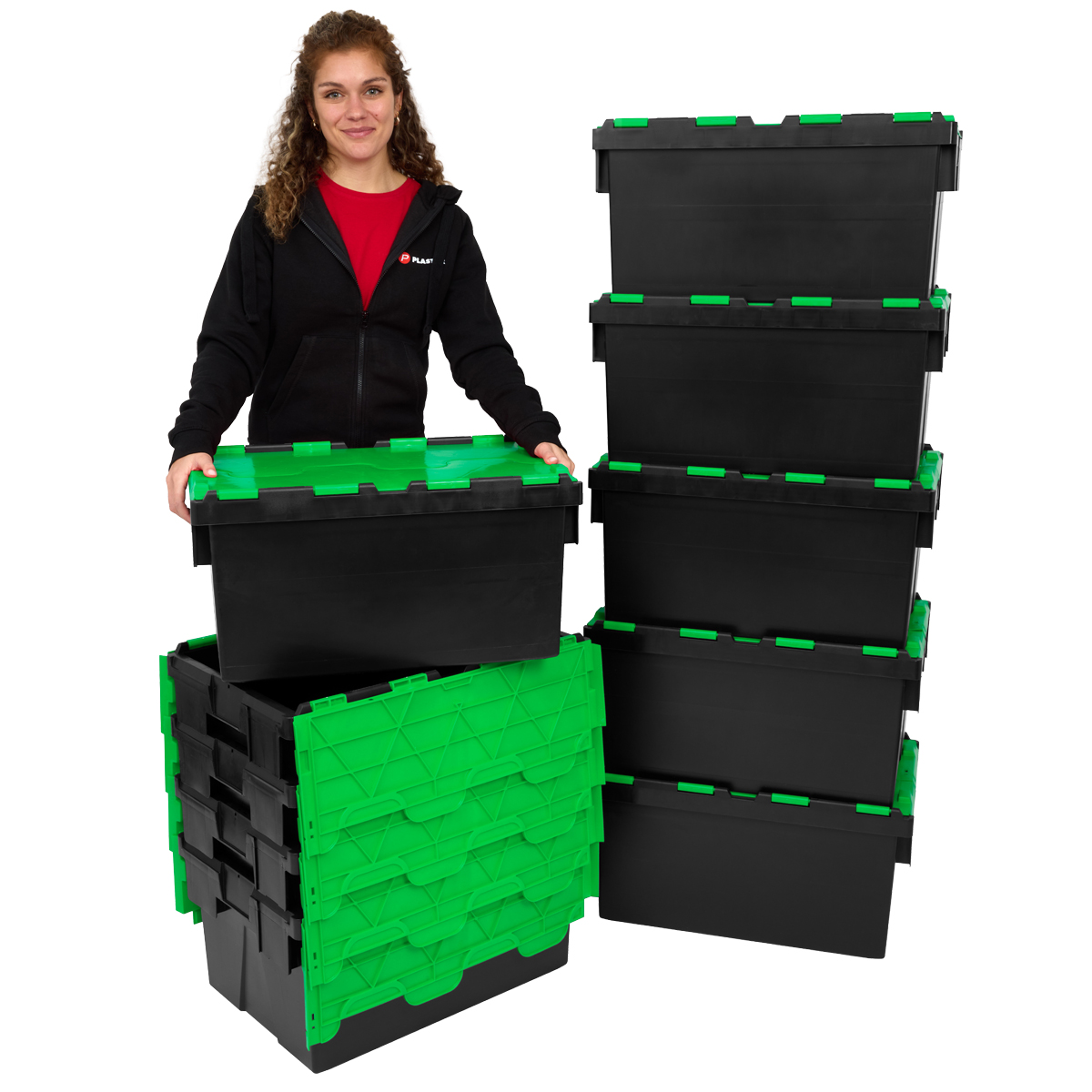 PLAS55LE Black With Coloured Lid Storage Box Crates Group