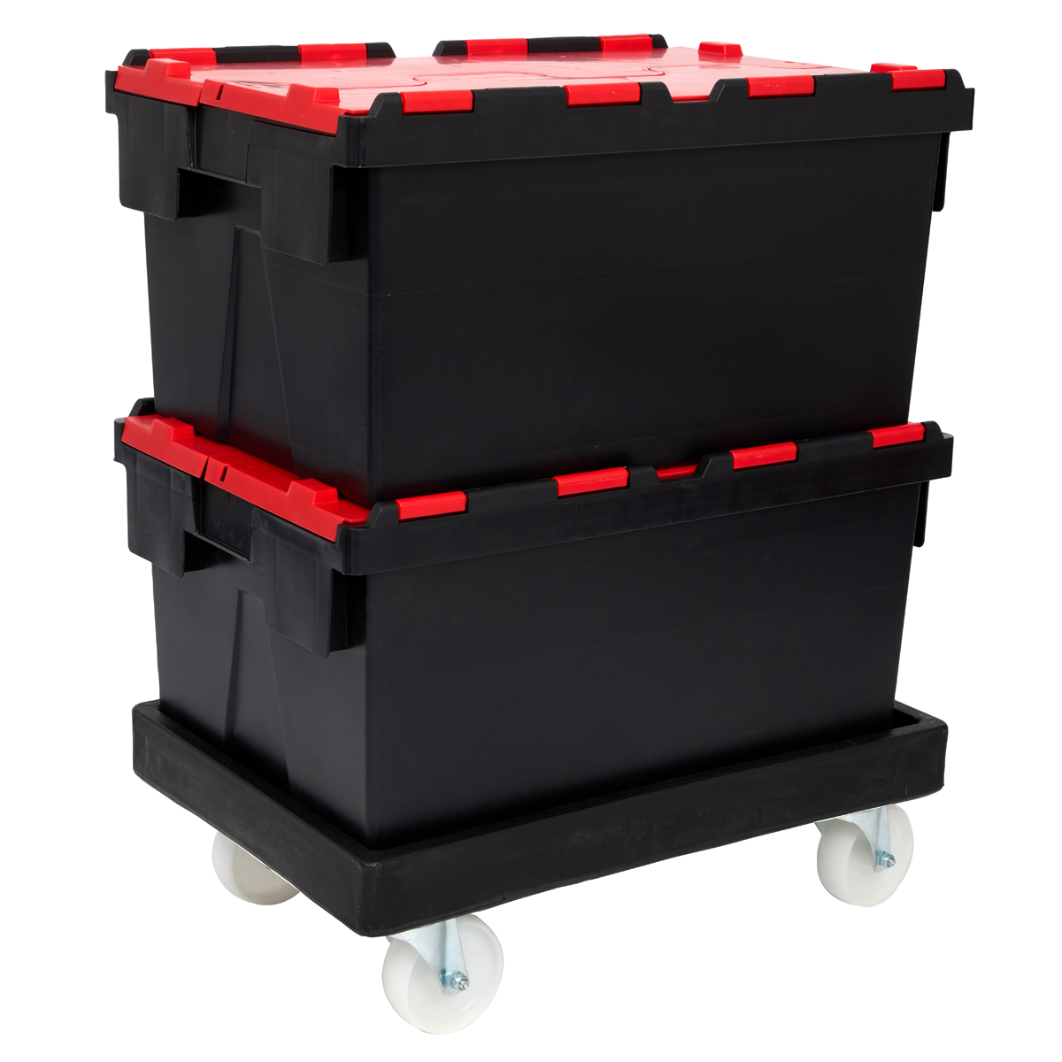 PLAS55LE Black With Coloured Lid Storage Box Crates Stacked