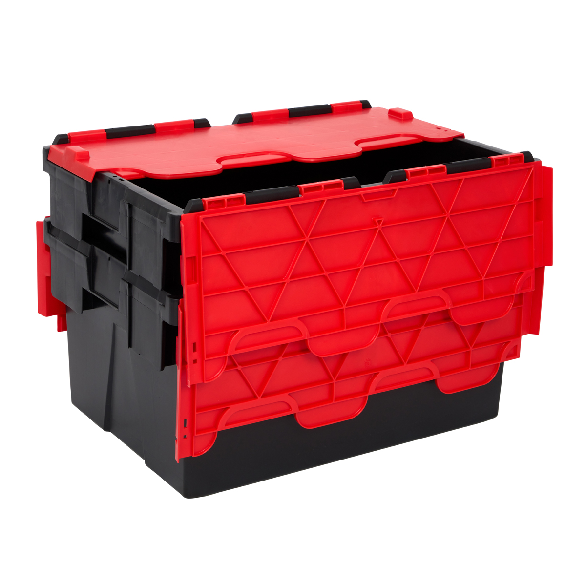 PLAS55LE Black With Coloured Lid Storage Box Crates Nested